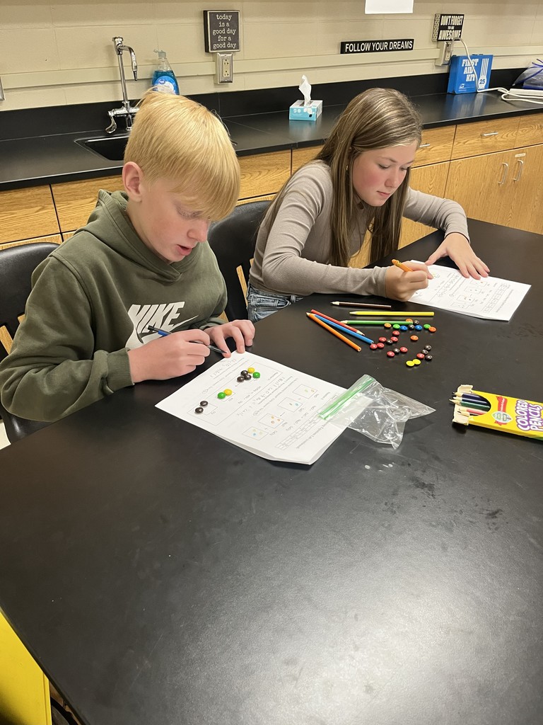 🍬 Science in Action! In Mrs. Bryant’s Science classes, students used M&M’s to represent atoms of different elements! By arranging and rearranging their candy “atoms” to balance chemical equations, they modeled how matter is neither created nor destroyed during a chemical reaction. ⚗️✨  This fun, hands-on activity was a sweet way to explore the Law of Conservation of Mass! 💙💛 #HarrisonMiddleSchool #GreatGoblins #HMSScience #HandsOnLearning #STEMFun #ScienceIsSweet
