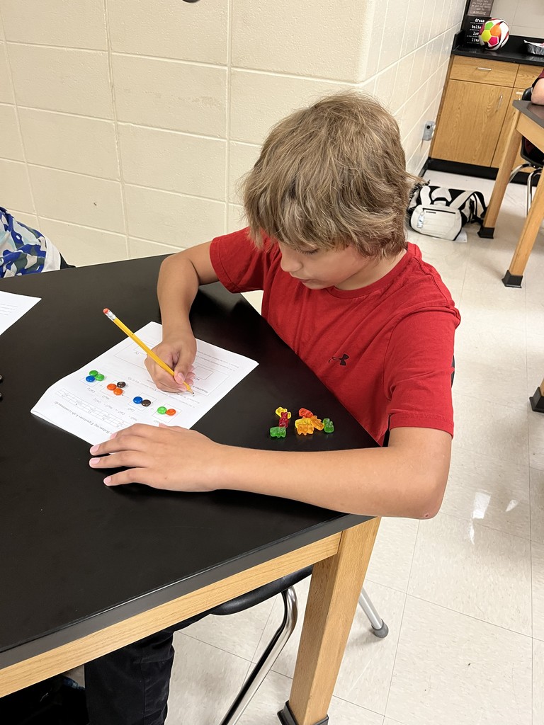 🍬 Science in Action! In Mrs. Bryant’s Science classes, students used M&M’s to represent atoms of different elements! By arranging and rearranging their candy “atoms” to balance chemical equations, they modeled how matter is neither created nor destroyed during a chemical reaction. ⚗️✨  This fun, hands-on activity was a sweet way to explore the Law of Conservation of Mass! 💙💛 #HarrisonMiddleSchool #GreatGoblins #HMSScience #HandsOnLearning #STEMFun #ScienceIsSweet