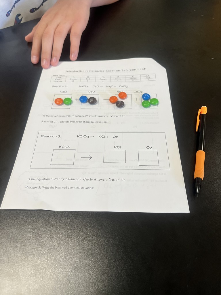 🍬 Science in Action! In Mrs. Bryant’s Science classes, students used M&M’s to represent atoms of different elements! By arranging and rearranging their candy “atoms” to balance chemical equations, they modeled how matter is neither created nor destroyed during a chemical reaction. ⚗️✨  This fun, hands-on activity was a sweet way to explore the Law of Conservation of Mass! 💙💛 #HarrisonMiddleSchool #GreatGoblins #HMSScience #HandsOnLearning #STEMFun #ScienceIsSweet