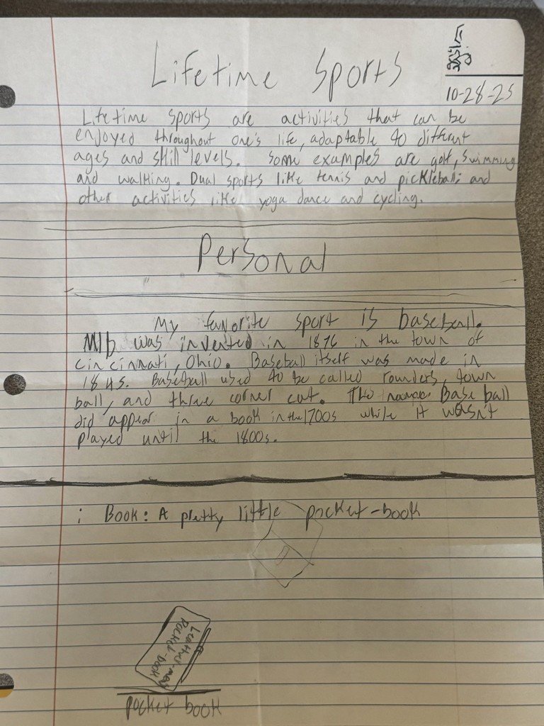 Cross-Curricular Learning at Harrison Middle School! 🏫💪✏️ Coach Klott’s PE classes took learning to the next level by blending Literacy, Writing, and Science into their physical education lessons! Students chose a topic from the PE Word Wall and wrote 2–3 sentences about it, created a graph or picture with a short description, and students were encouraged to provide printed resources for their work.   We love seeing our Goblins make connections across subjects while staying active and engaged! 💛💙 #HMSGoblins #CrossCurriculumLearning #ActiveMindsActiveBodies #WeAreHarrison #GreatGoblins