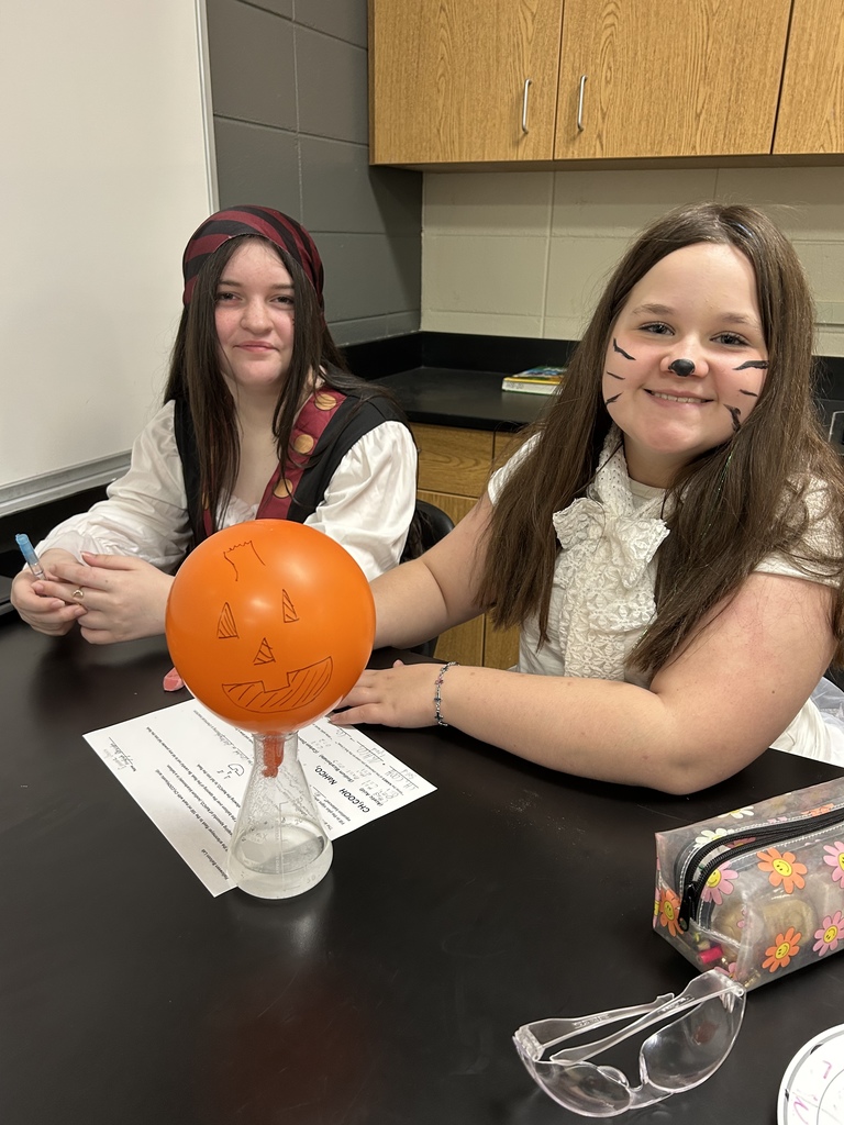 🎈 Science in Action! Mrs. Scoggins’ science students experimented with chemical reactions to review the Law of Conservation of Matter and balancing equations. ⚗️  By mixing acetic acid (vinegar) and sodium bicarbonate (baking soda), students produced carbon dioxide gas — enough to inflate their balloons! 🎈💙💛  #HarrisonMiddleSchool #GreatGoblins #HMSScience #HandsOnLearning #STEMFun #ChemicalReactions