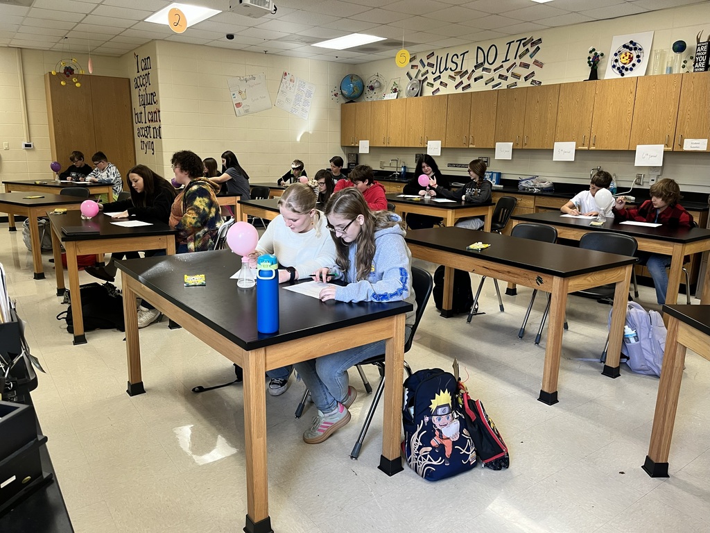 In Mrs. Bryant’s science class, students experimented with acetic acid and sodium carbonate. When these two reactants were combined inside a balloon, they produced water, carbon dioxide, and sodium acetate — causing the balloon to inflate!  Students observed that the mass of the reactants equaled the mass of the products, demonstrating the Law of Conservation of Matter. ⚗️💙💛  #HarrisonMiddleSchool #GreatGoblins #HMSScience #HandsOnLearning #STEMFun #ConservationOfMatter