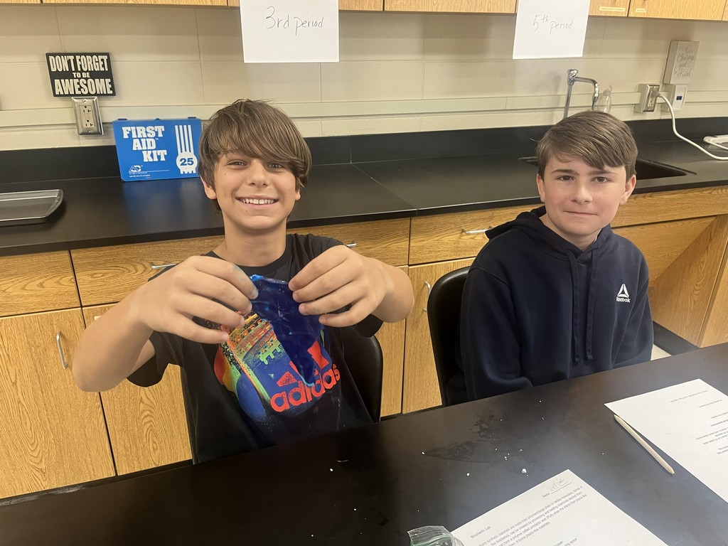 🧪 Science in Action! Mrs. Bryant’s 7th grade science students have been busy in the lab creating bioplastic!  Using a mixture of cornstarch, water, and vegetable oil, students explored how combining natural materials can form a synthetic product. This hands-on experiment helped students understand how science connects natural resources to the materials we use every day. 🌱💙💛  #HarrisonMiddleSchool #GreatGoblins #HMSScience #Bioplastics #HandsOnLearning #STEMFun #Innovation