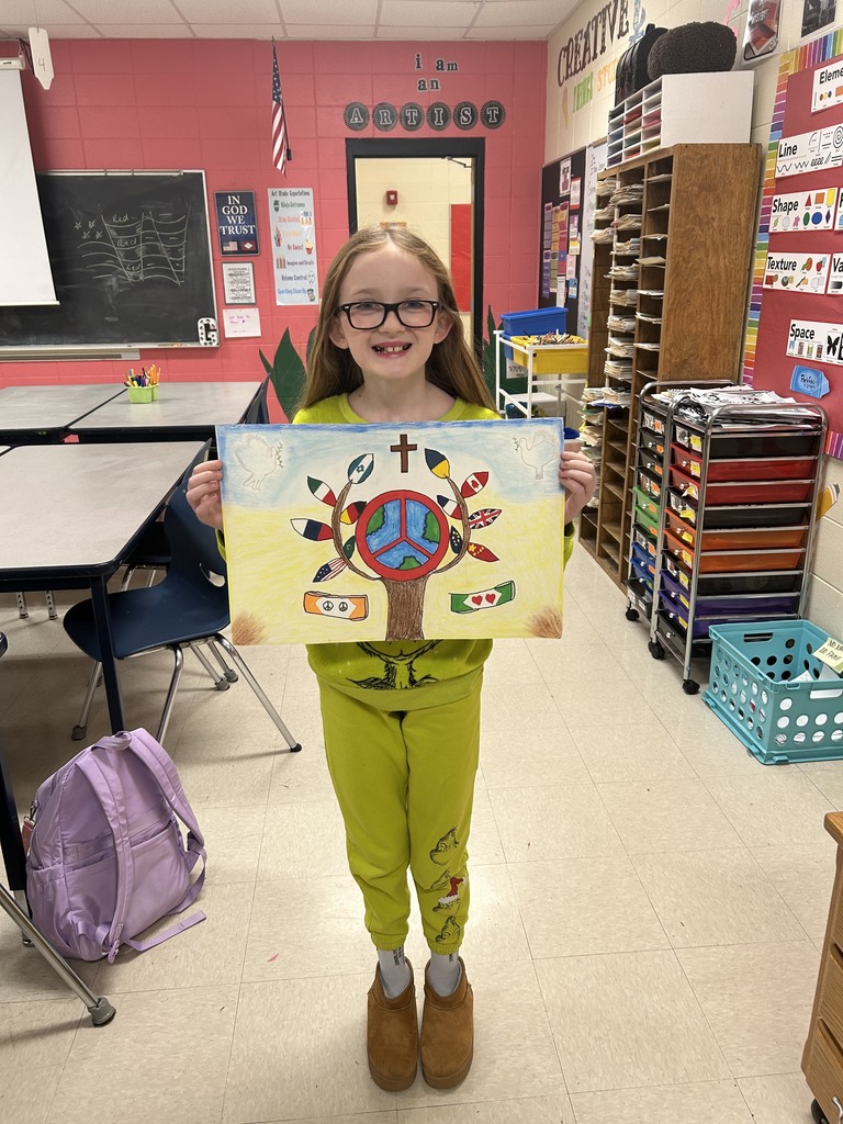 🎨🕊️ Congratulations, Grace Yancey! 🕊️🎨  We are proud to announce that Grace Yancey has won the Lions International Peace Poster Contest for our district!  Grace’s artwork will now advance to Lions International, where it will compete with entries from students ages 11–13 around the world. 🌍✨  The Peace Poster Contest gives students an opportunity to express what peace means to them through art — and Grace did an incredible job!  Way to go, Grace! 💙💛  #HarrisonMiddleSchool #GreatGoblins #PeacePosterContest #StudentSuccess #ArtsInEducation