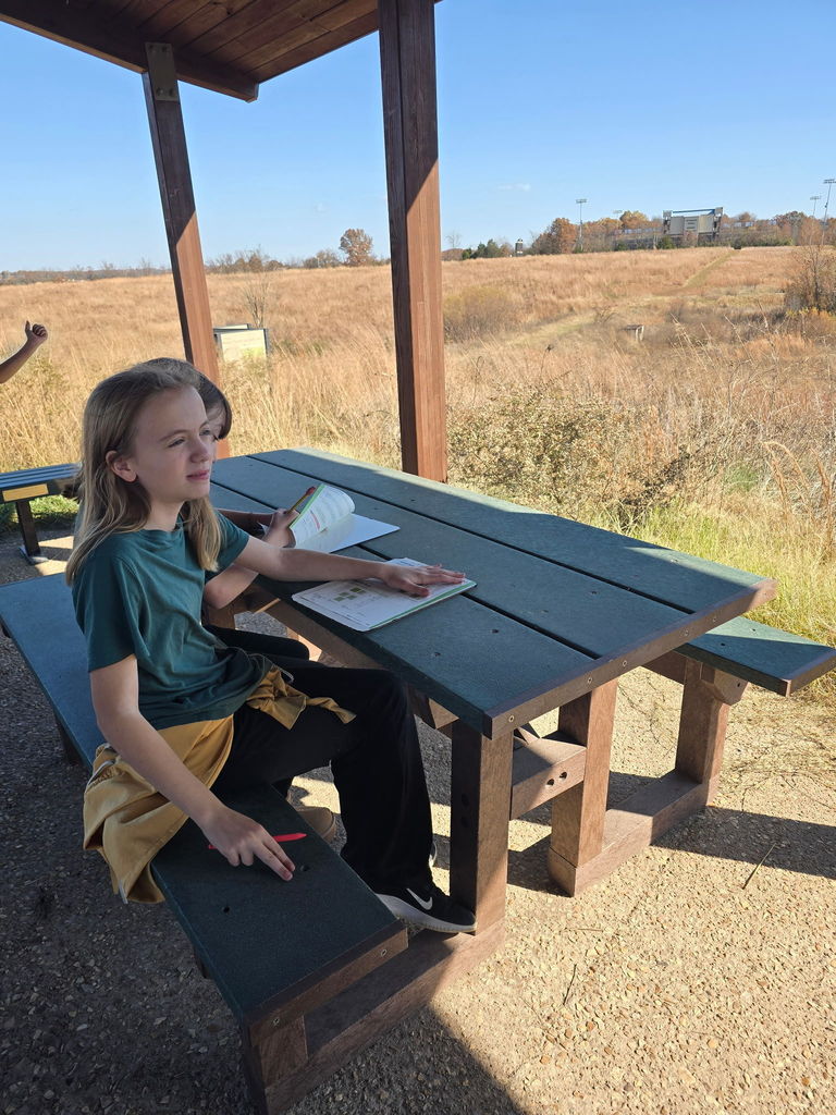 ☀️📘 Outdoor Learning at Its Best! 📘☀️  Mrs. Mathis' math class took advantage of the beautiful 76-degree weather and turned Baker Prairie Natural Area into their very own outdoor classroom today!  A perfect day for fresh air, focused learning, and enjoying the natural beauty around us. 💙💛  #HarrisonMiddleSchool #GreatGoblins #OutdoorLearning #MathClass #BakerPrairie #HandsOnLearning