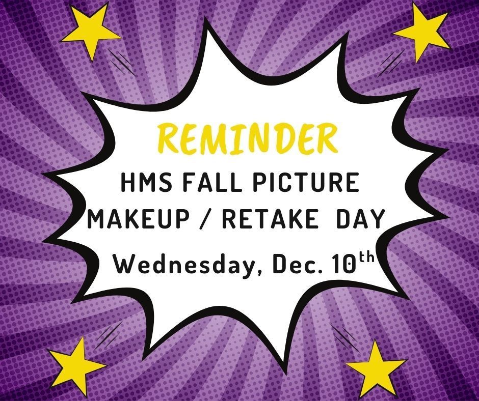 📸 Fall Picture Makeup & Retake Day  Harrison Middle School fall picture makeup/retake day will be Wednesday, December 10, 2025.  If your student missed picture day or needs a retake, this is their chance!  #HarrisonMiddleSchool #GreatGoblins #PictureDay #SchoolPhotos