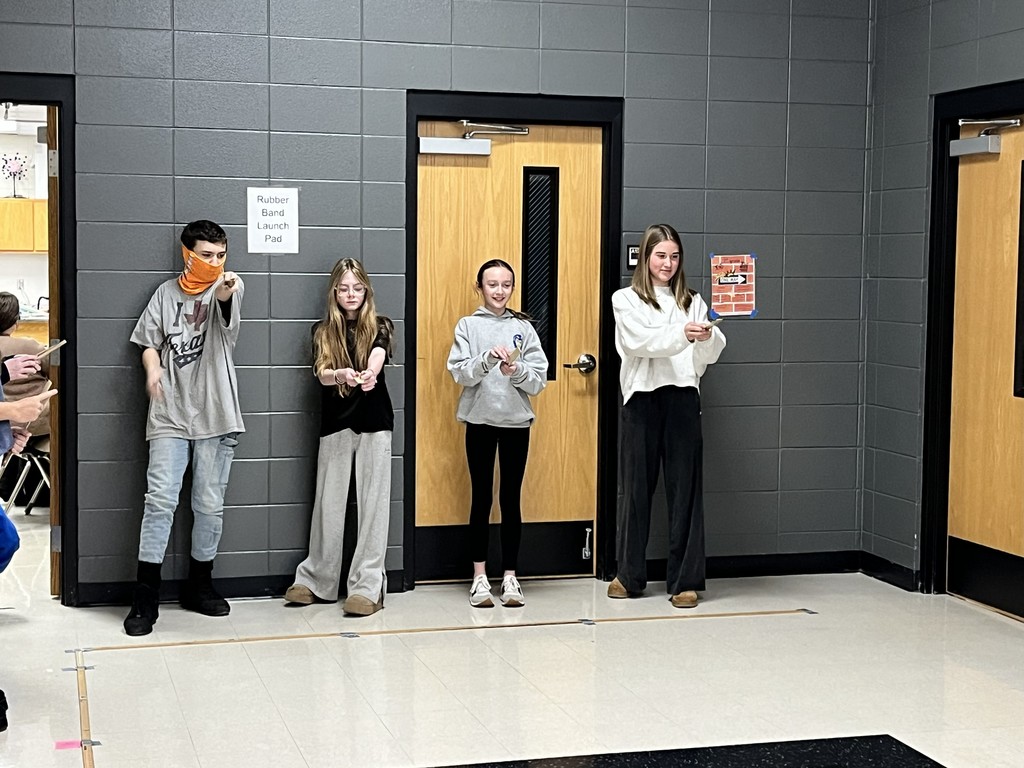 What a Stretch! Our Mrs. Bryant's 7th-grade scientists tested how the amount of stretch in a rubber band affects the distance it travels! Students pulled the rubber band back to 5 inches and 7 inches, recorded multiple trials, and compared their results.  They discovered that the more you stretch a rubber band, the more potential energy it stores—and the farther it flies when that energy turns into kinetic energy. 🚀  Hands-on learning = big discoveries! 🔬💡