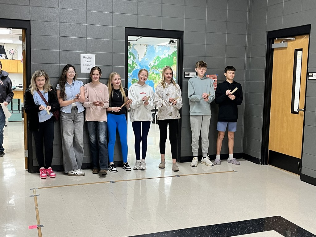 What a Stretch! Our Mrs. Bryant's 7th-grade scientists tested how the amount of stretch in a rubber band affects the distance it travels! Students pulled the rubber band back to 5 inches and 7 inches, recorded multiple trials, and compared their results.  They discovered that the more you stretch a rubber band, the more potential energy it stores—and the farther it flies when that energy turns into kinetic energy. 🚀  Hands-on learning = big discoveries! 🔬💡