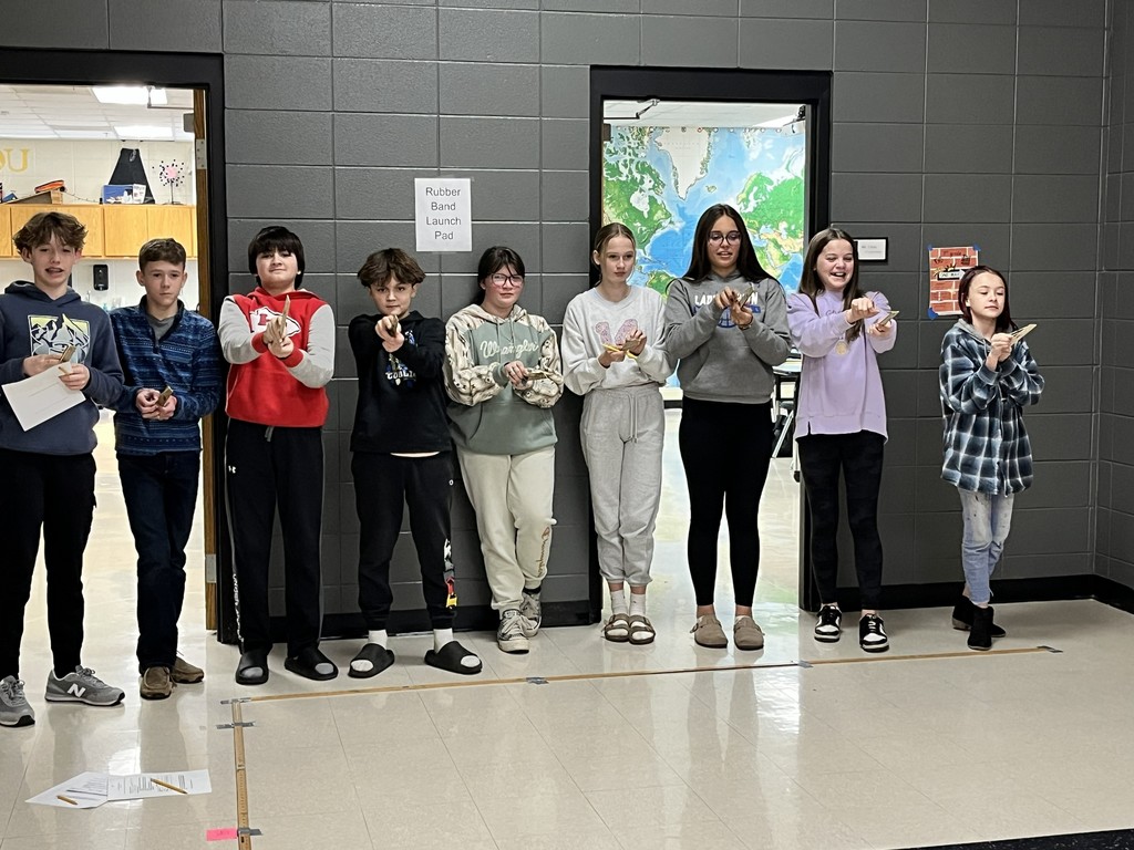 What a Stretch! Our Mrs. Bryant's 7th-grade scientists tested how the amount of stretch in a rubber band affects the distance it travels! Students pulled the rubber band back to 5 inches and 7 inches, recorded multiple trials, and compared their results.  They discovered that the more you stretch a rubber band, the more potential energy it stores—and the farther it flies when that energy turns into kinetic energy. 🚀  Hands-on learning = big discoveries! 🔬💡