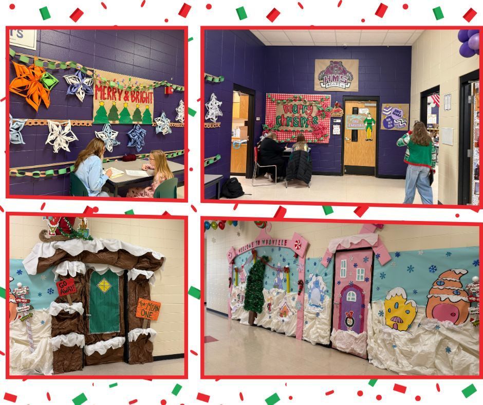 🎄✨ It’s beginning to look a lot like Christmas all through the school! ✨🎄  Harrison Middle School is filled with holiday cheer, and our halls are looking more festive than ever. Enjoy these photos showcasing the amazing Holiday Spirit shining throughout HMS! 💙💛  #HarrisonMiddleSchool #GreatGoblins #HolidaySpirit #ChristmasAtHMS #FestiveFun