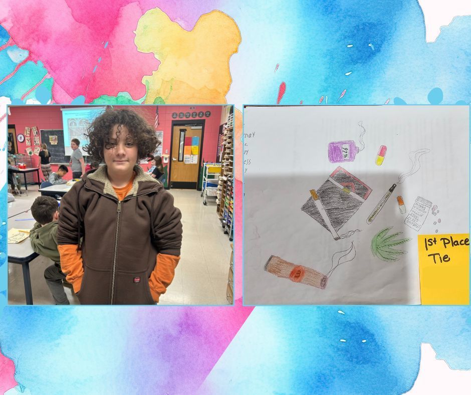 🎉🎨 Congratulations to Keagan B. and Elin P.! 🎨🎉  These talented students tied for 1st place in the Harrison Elks Lodge Drug Awareness Poster Contest!  We are so proud of their creativity, hard work, and powerful messages. Way to go, Great Goblins! 💙💛  #HarrisonMiddleSchool #GreatGoblins #StudentArtists #DrugAwareness #ElksLodgeContest #ProudMoment