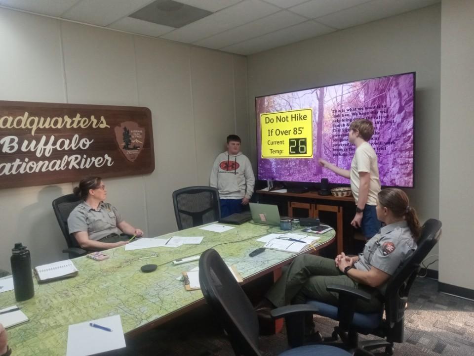 EAST students met with their Community Partners from the National Park Service back in the fall to get the ball rolling on their EAST project, Trailblazer’s Guide! 🌲🗺️ They’ll be working together to install signage and a temperature monitor near the Compton Trailhead. More information is coming soon!  #HMSEAST #EASTProgram #CommunityPartners #NationalParkService #TrailblazersGuide #StudentInnovation #OutdoorEducation #GoblinPride