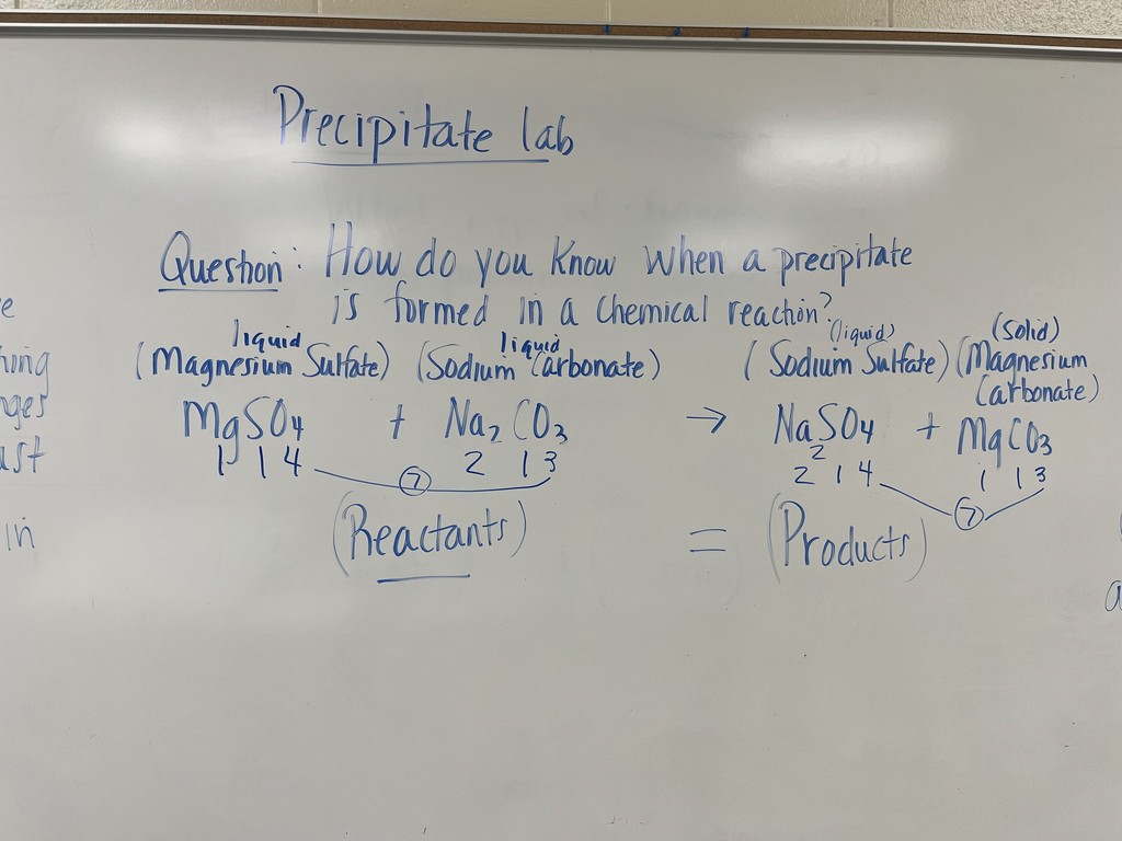 Science in action! 🧪 Mrs. Bryant’s class mixed magnesium sulfate and sodium carbonate during today’s precipitate lab, creating magnesium carbonate and sodium sulfate. Students loved seeing a chemical reaction produce a solid right before their eyes!  
