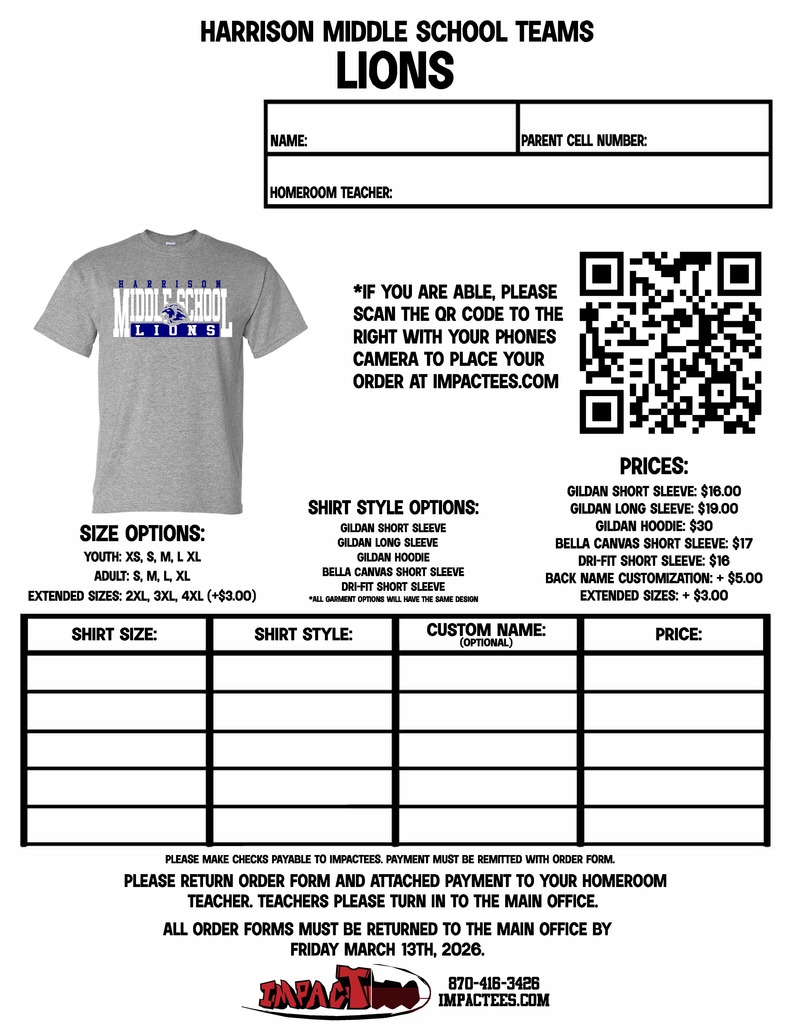 Show your HMS pride! 🎽 5th and 6th graders have the chance to purchase Team Spirit T-Shirts to wear during end-of-year celebrations and field trips. Not required — just a fun way to represent your team!  🗓️ Last day to order: Saturday, January 31, 2026 📲 Order at: impactees.com/hms or scan one of the QR codes below.  #HMSPride #TeamSpirit #FifthGrade #SixthGrade #MiddleSchoolLife #SchoolSpirit #GreatGoblins