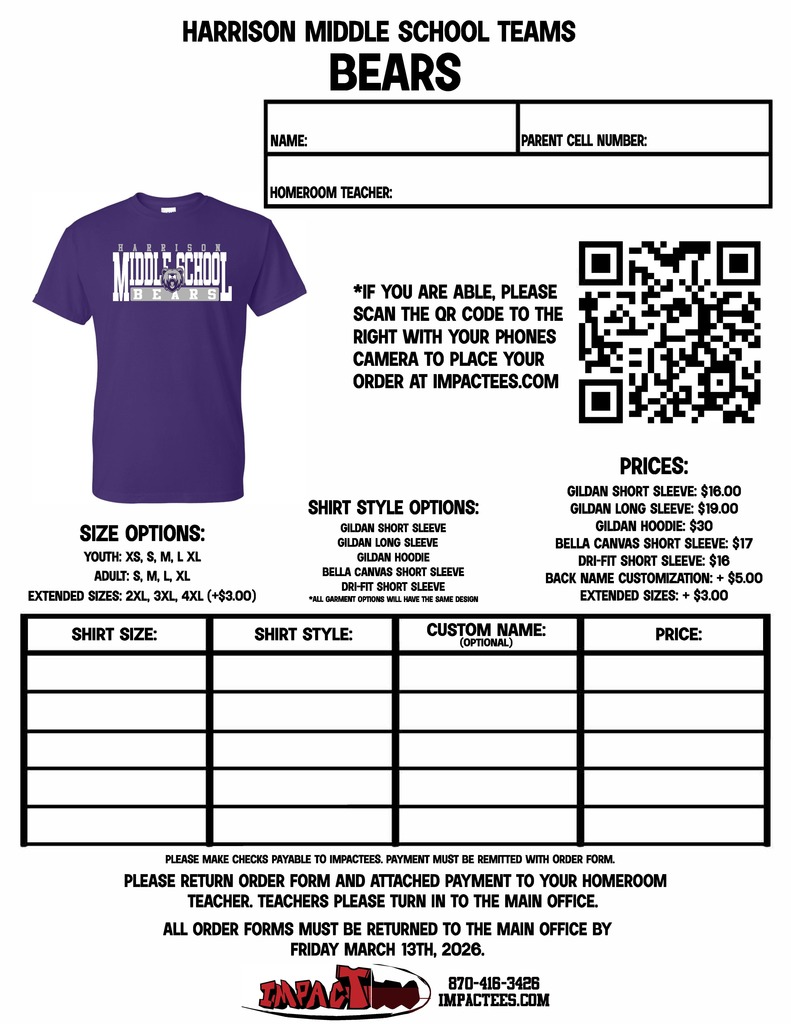 Show your HMS pride! 🎽 5th and 6th graders have the chance to purchase Team Spirit T-Shirts to wear during end-of-year celebrations and field trips. Not required — just a fun way to represent your team!  🗓️ Last day to order: Saturday, January 31, 2026 📲 Order at: impactees.com/hms or scan one of the QR codes below.  #HMSPride #TeamSpirit #FifthGrade #SixthGrade #MiddleSchoolLife #SchoolSpirit #GreatGoblins