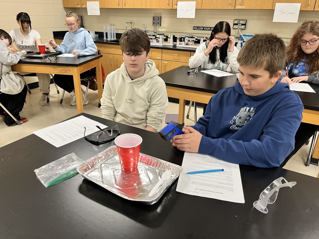 🧪 Science in Action! Mrs. Bryant’s students combined calcium chloride and water to determine whether the reaction was endothermic or exothermic. By observing the temperature change, students discovered that the reaction was exothermic—releasing heat! Hands-on learning makes science come alive! 🔥👩‍🔬👨‍🔬  #STEM #ScienceClass #HandsOnLearning #MiddleSchoolScience #Experiments #ChemistryInAction #LearningByDoing #FutureScientists #ScienceEducation #ClassroomFun