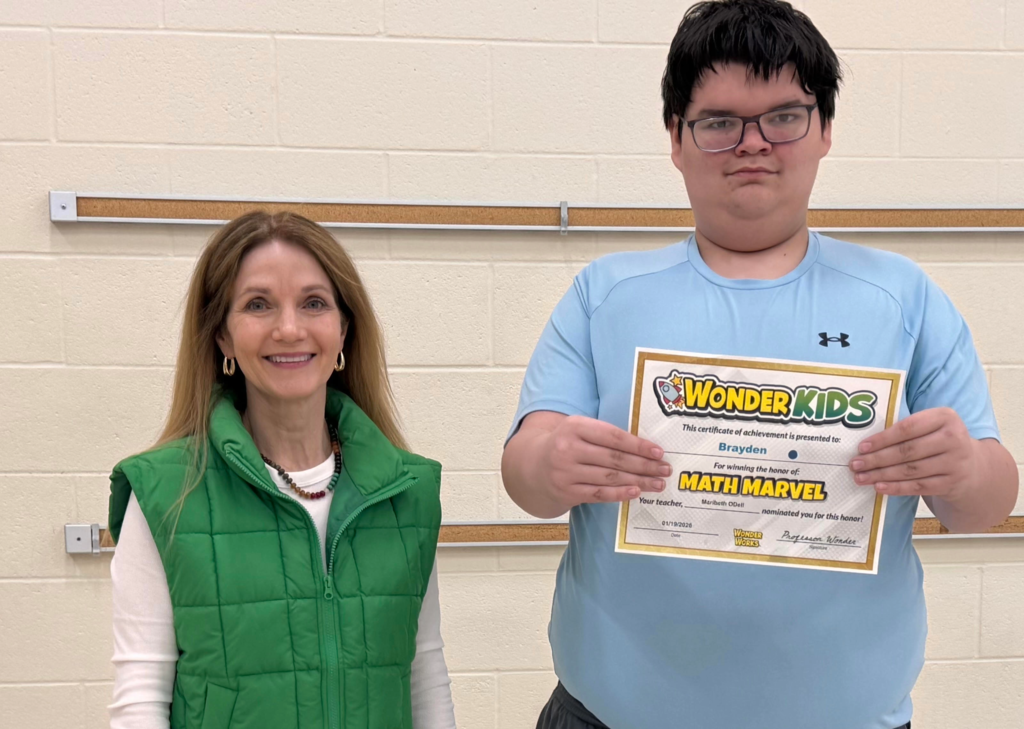 Congratulations to Brayden Cone!  Brayden was nominated by his Career Development teacher, Maribeth O'Dell, for being a Math Marvel. This award goes to students who exhibit excitement and expertise in the world of mathematics. Brayden applied his math skills to stock market analysis in Mrs. O'Dell's class. As a winning student, he received an invitation to attend a winners live zoom/webinar with Military Aviation Veteran Brian Moles, who worked on the Wonderworks STEM exhibit. He also received 4 tickets to visit Wonderworks Branson. Way to go Brayden! @wonderworks_br  
