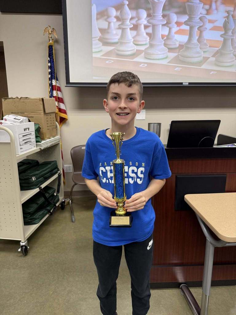Way to go, HMS! ♟️🏆 HMS brought home 1st place in the 5th/6th grade division at today’s regional chess tournament! A huge congratulations to Finn, who went undefeated all day and earned the 1st place individual trophy! What an incredible accomplishment! We are so proud of our students for their focus, strategy, and sportsmanship. #HMSPride #Checkmate #Champions