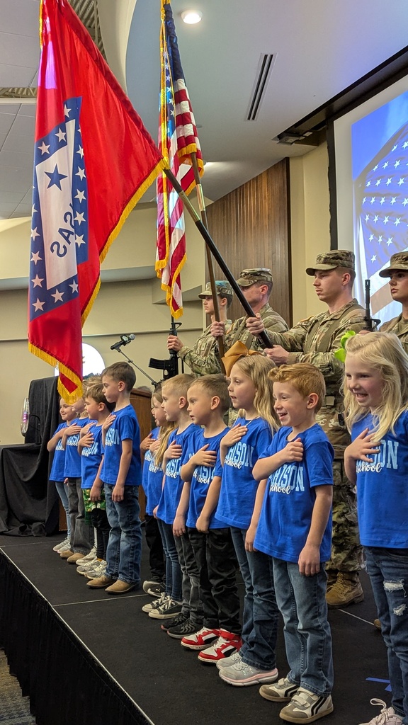 Harrison Preschool students leading the Pledge of Allegiance