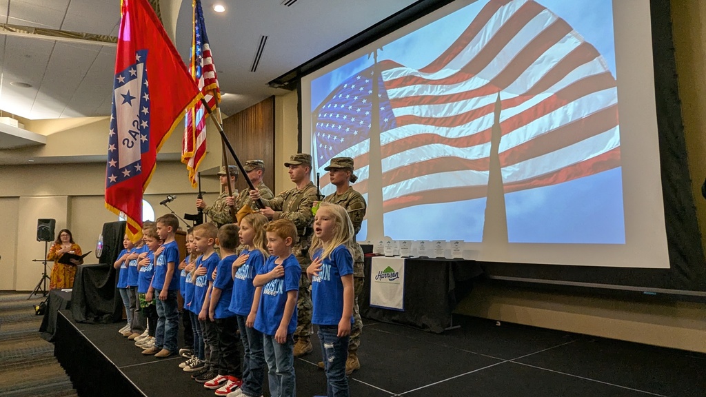 Preschool students leading the Pledge of Allegiance