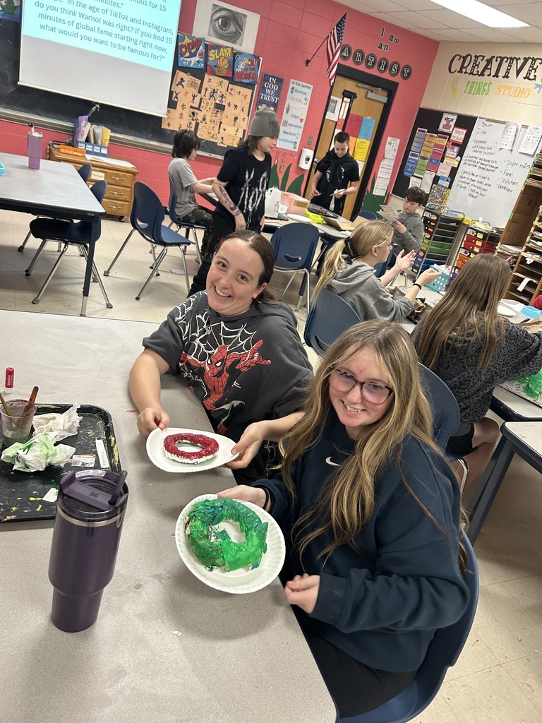 🎨✨ Creativity in Action at HMS! ✨🎨  Mrs. Morgan’s art classes have been hard at work creating some incredible masterpieces!  Our 5th grade students explored movement and expression by designing sculptures inspired by Keith Haring. Haring was known for his bold lines, simple figures, and energetic artwork that often showed people in motion and shared messages about love, unity, and community.  Our 6th grade students tapped into bright colors and everyday inspiration with pop art sculptures influenced by Andy Warhol. Warhol was famous for turning ordinary objects—like soup cans and candy—into colorful works of art, helping people see everyday items in a whole new way.  We are so proud of the imagination and effort our students are showing in the art room. Be sure to ask them about their creations! 🎉👏