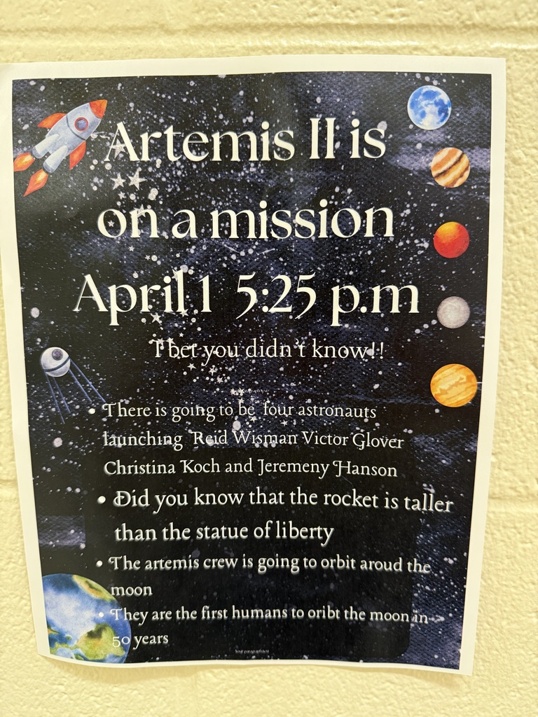 The Lion’s Team has been all in on the excitement surrounding the Artemis II launch! 🚀 Students created eye-catching flyers to decorate the halls, tuned in to watch live launch preparations, and even designed their own unique Artemis II mission patches. Learning has truly taken off as they explored the future of space exploration! 🌟 #ArtemisII #STEMinAction #FutureExplorers #SpaceEducation #HandsOnLearning #MiddleSchoolMoments #LionsTeam #HMSPride #LearningIsFun #NextGeneration