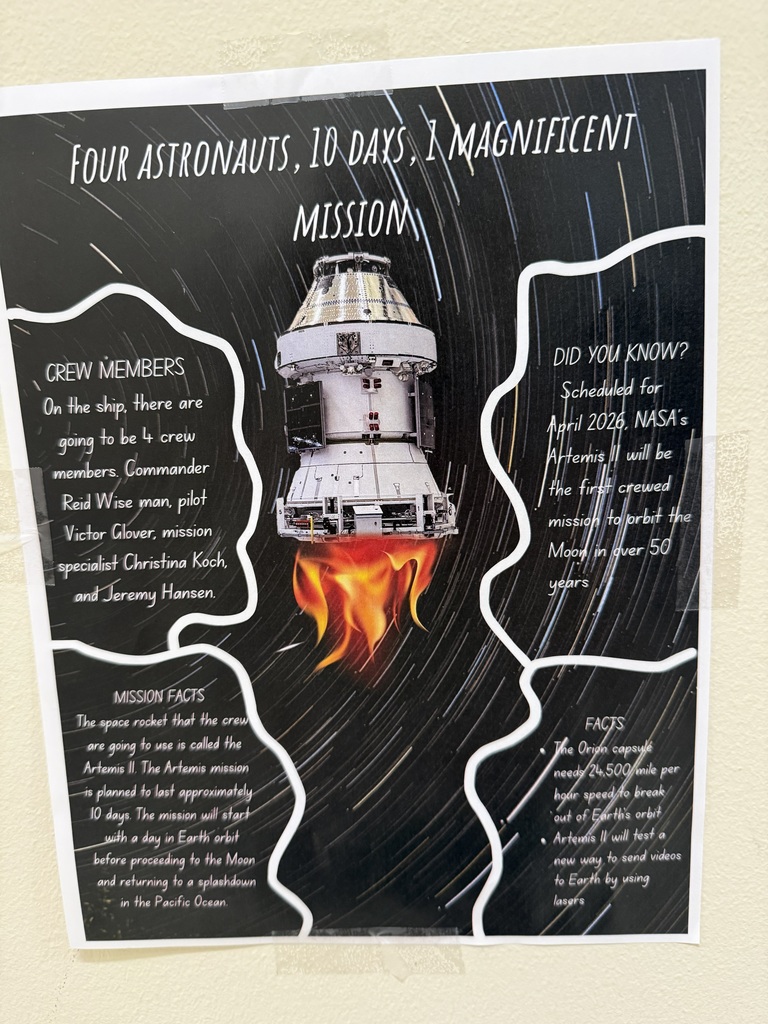 The Lion’s Team has been all in on the excitement surrounding the Artemis II launch! 🚀 Students created eye-catching flyers to decorate the halls, tuned in to watch live launch preparations, and even designed their own unique Artemis II mission patches. Learning has truly taken off as they explored the future of space exploration! 🌟 #ArtemisII #STEMinAction #FutureExplorers #SpaceEducation #HandsOnLearning #MiddleSchoolMoments #LionsTeam #HMSPride #LearningIsFun #NextGeneration