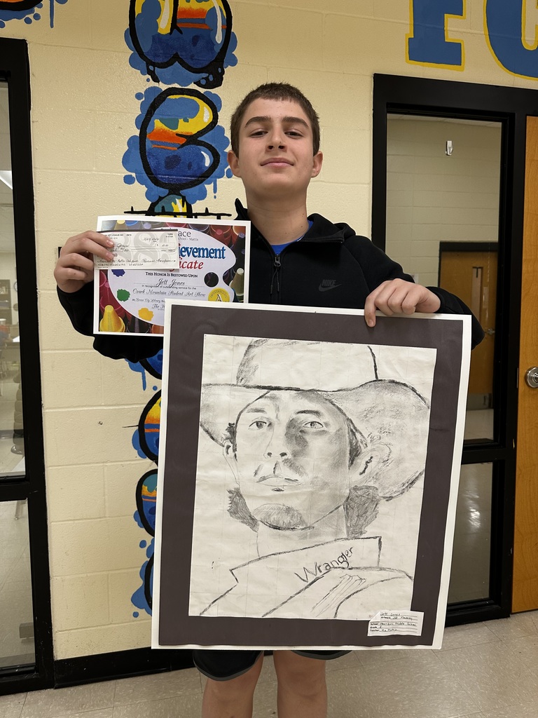 The 2026 Ozark Mountain Student Art Show took over the upstairs gallery at the Boone County Library this February and March, showcasing talent from local K-12 artists.  A huge shout-out from Coach Mattix and all of Harrison Middle School to our award winning students: Colbie Ricketts took home 1st place, and Jett Jones earned 2nd place! We are incredibly proud to have these talented artists representing our 7/8 art department. Congratulations to you both!    #HMSPride #GoblinPride #StudentSuccess #ArtShow #YoungArtists #AwardWinning #CreativeExcellence #HarrisonSchools #CelebrateSuccess #SupportTheArts #OzarkMountainArt #StudentAchievement 🎨  