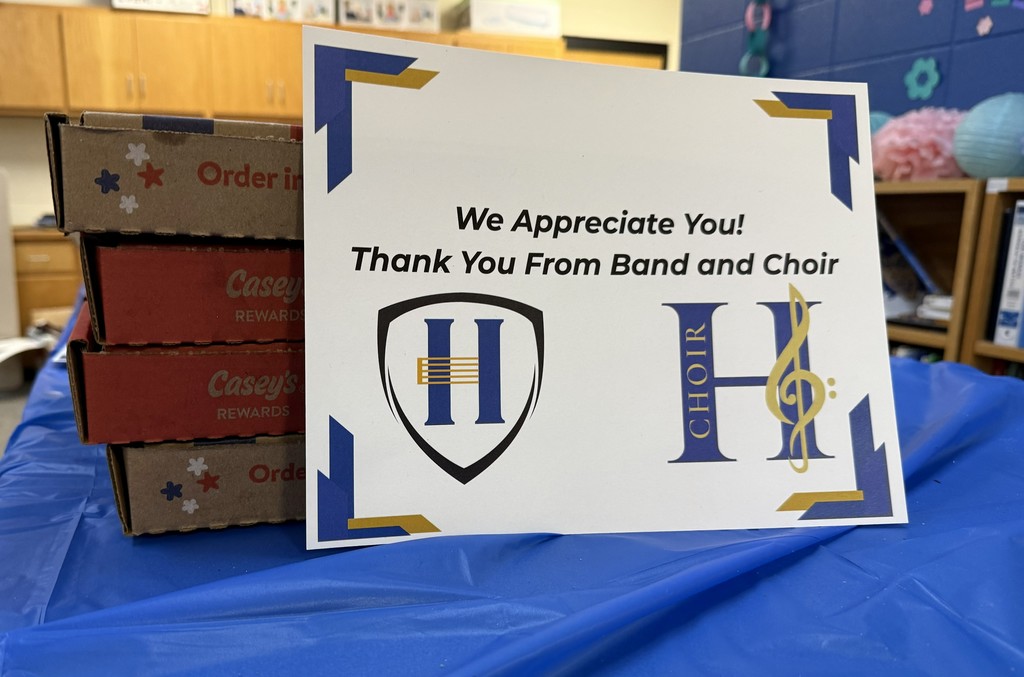 🎶🍕 Thank You, HMS Band & Choir! 🍕🎶  A big thank you to our incredible HMS Band and Choir for treating our staff and teachers to hot, delicious Casey’s Pizza today for Teacher Appreciation Week!  Your generosity and thoughtfulness made our day extra special. We truly appreciate the support and kindness you show to our HMS family! ❤️👏  #TeacherAppreciationWeek #HMSPride
