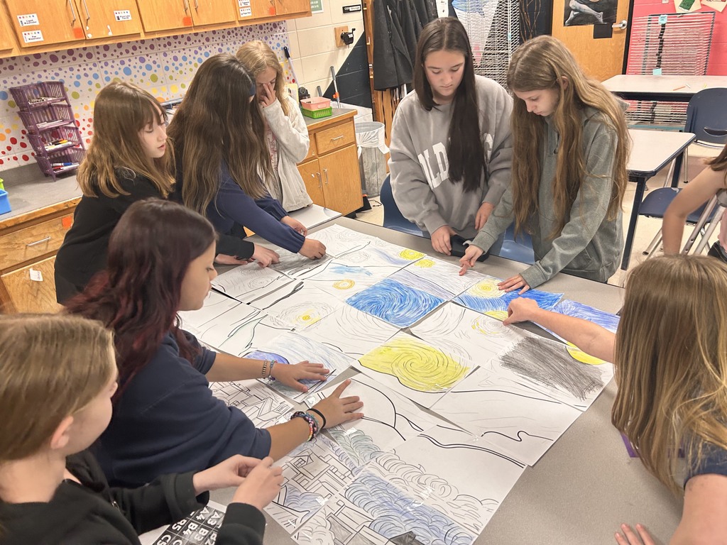 🎨 HMS 5th Grade Students have been studying famous works of art and showing off their creativity with their own amazing interpretations!  Students created their own masterpieces inspired by: 🖼️ Girl with a Pearl Earring (1665) by Johannes Vermeer 🖼️ American Gothic (1930) by Grant Wood 🖼️ Mona Lisa (1503) by Leonardo da Vinci 🖼️ The Starry Night (1889) by Vincent van Gogh   We are so proud of the creativity, effort, and artistic talent our students displayed through these projects! Great job, Goblins! 💙💛