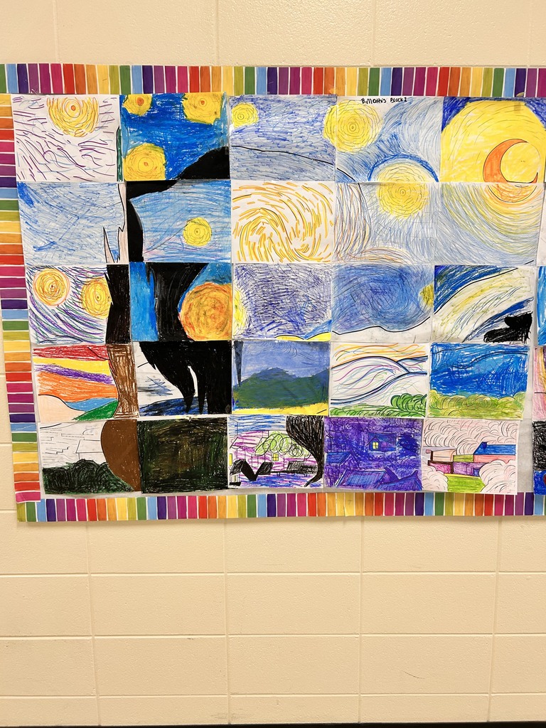 🎨 HMS 5th Grade Students have been studying famous works of art and showing off their creativity with their own amazing interpretations!  Students created their own masterpieces inspired by: 🖼️ Girl with a Pearl Earring (1665) by Johannes Vermeer 🖼️ American Gothic (1930) by Grant Wood 🖼️ Mona Lisa (1503) by Leonardo da Vinci 🖼️ The Starry Night (1889) by Vincent van Gogh   We are so proud of the creativity, effort, and artistic talent our students displayed through these projects! Great job, Goblins! 💙💛
