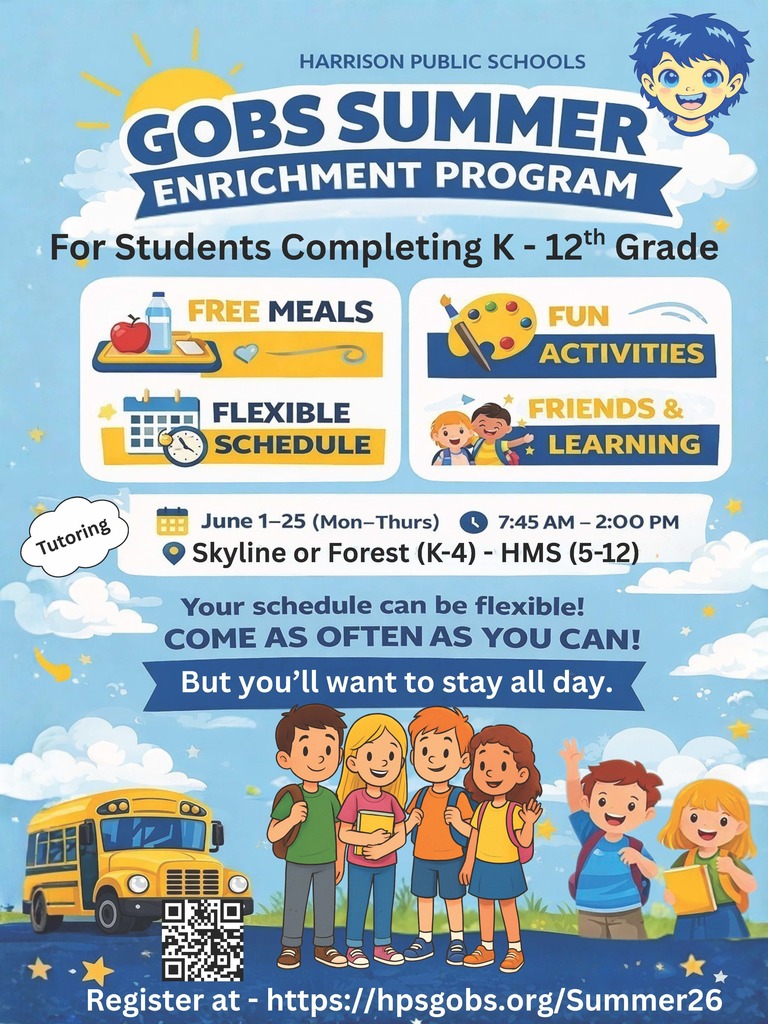 ☀️📚 HMS June Summer Enrichment Program Registration is OPEN! 🎉 Parents, give your students a summer full of fun, creativity, hands-on learning, and new experiences this June! Our HMS Summer Enrichment Program offers exciting opportunities for students completing grades 5-12. Students can enjoy classes and activities like: 🎣 Game & Fish 🧁 Beginning Baking 🍳 Beginning Cooking 🧵 Beginner Sewing 🧶 Crochet Class 🏀 All-Star Sports Week 🍓 Jam Session: Canning Basics …and more! These engaging June classes are designed to build confidence, teach real-life skills, and make learning FUN all month long! ⚠️ Spaces fill fast — enroll today! 📝 Register here: HPS Gobs Summer Enrichment Registration #HMSGoblins #SummerEnrichment #GoblinPride #JuneLearning #SummerFun #HandsOnLearning #HarrisonSchools #GoGoblins