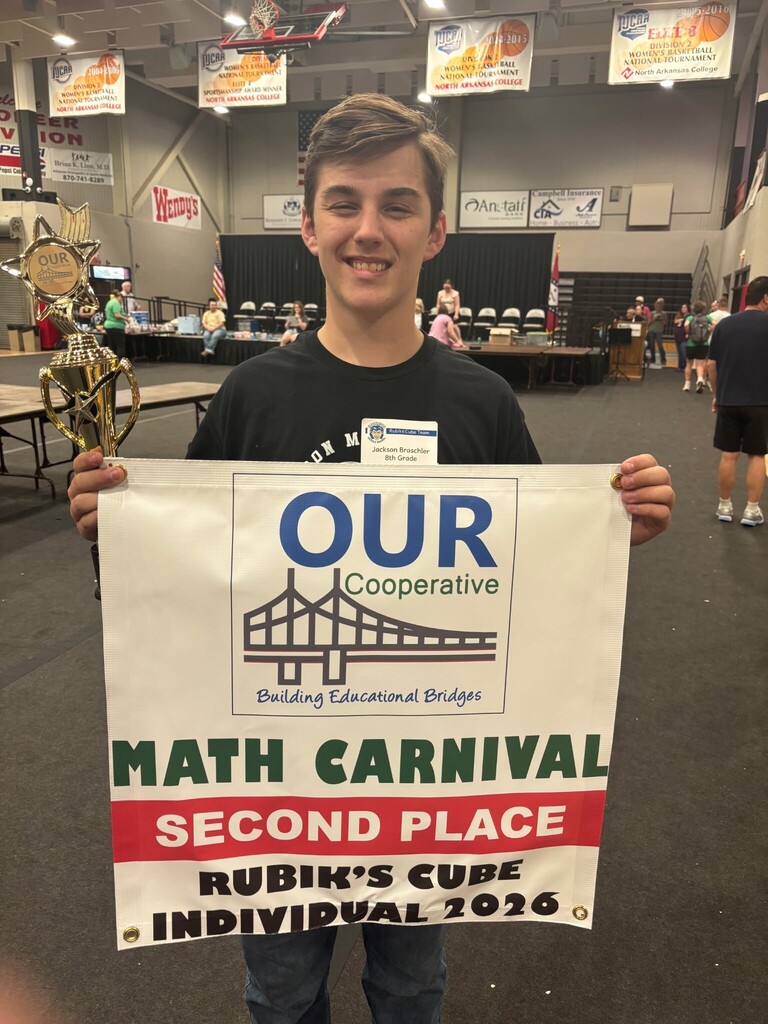 #🧮🏆 HMS Students traveled to University of Arkansas at NorthARK today to compete in the OUR Cooperative Math Carnival — and they came home with some impressive hardware! Competing against 16 schools, our Goblins did an outstanding job showcasing their math skills, teamwork, and problem-solving abilities. 🏅 Competition Results: ➕ 5th Grade Problem Solving — 3rd Place ➕ 6th Grade Problem Solving — 3rd Place ➕ 8th Grade Problem Solving — 2nd Place 🧠 5th/6th Grade Jeopardy — 1st Place 🧠 7th/8th Grade Jeopardy — 1st Place 🧩 Rubik’s Cube Team — 2nd Place We also had several individual Rubik’s Cube winners! Congratulations to all of our HMS students and teachers for representing our school so well. We are proud of your hard work, determination, and success! 💙💛 #HMSGoblins #GoblinPride #MathCarnival #StudentSuccess #FutureProblemSolversHMSGoblins #GoblinPride #MathCarnival #StudentSuccess #FutureProblemSolvers