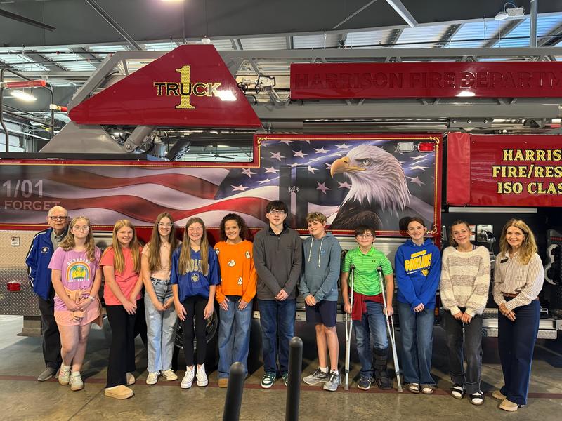 Students in front of fire truck