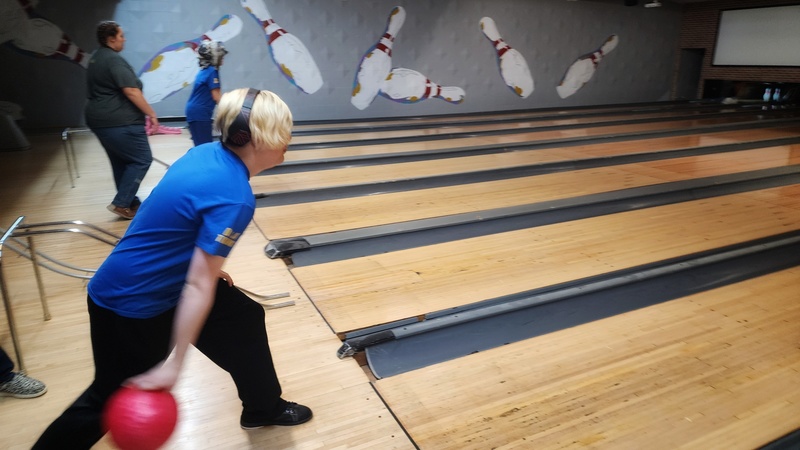 students at bowling alley