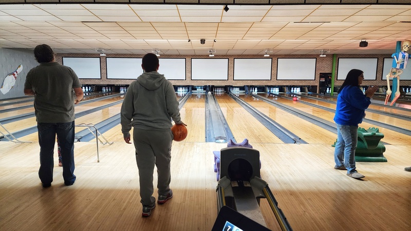 students at bowling alley