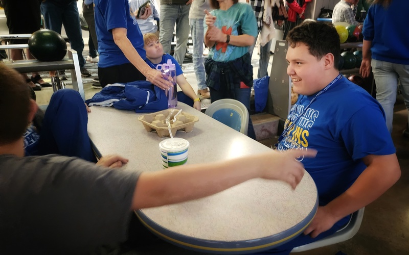 students at bowling alley