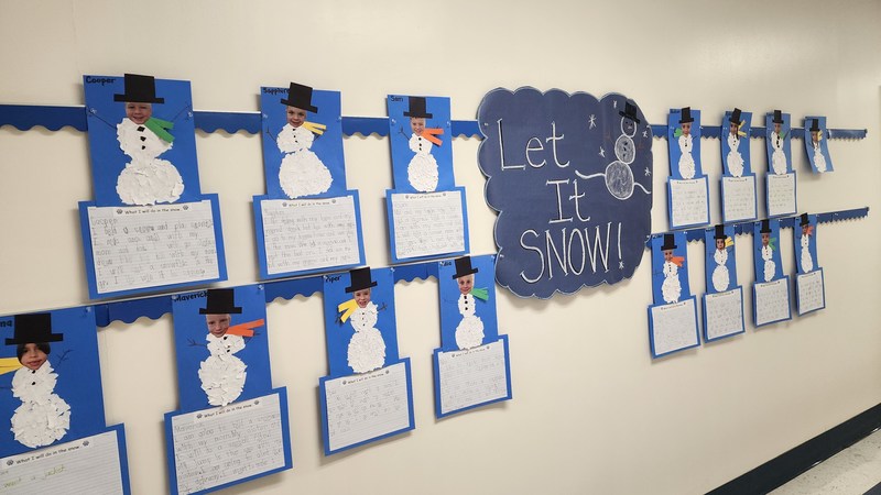 student work displayed on wall