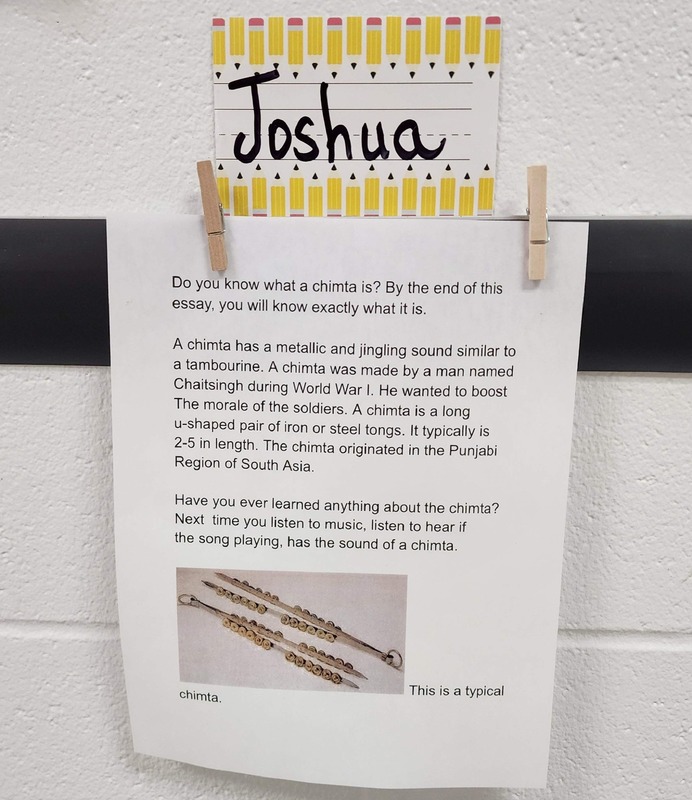 student work on hallway wall