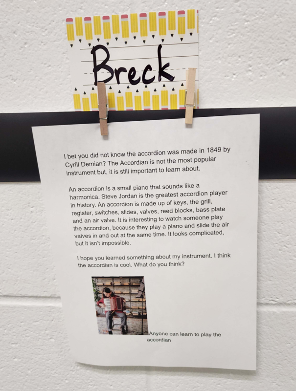 student work on hallway wall