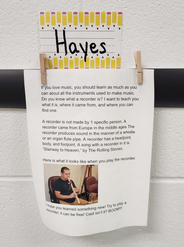 student work on hallway wall