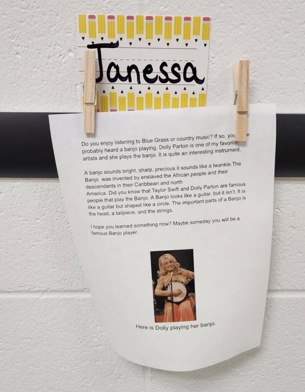 student work on hallway wall