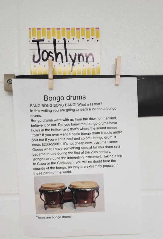 student work on hallway wall