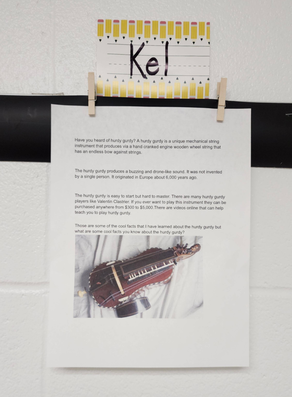 student work on hallway wall