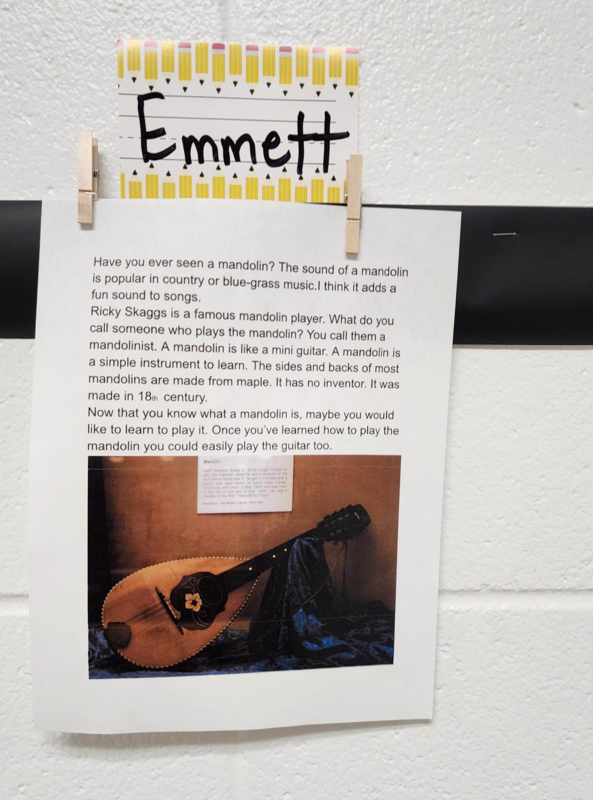 student work on hallway wall