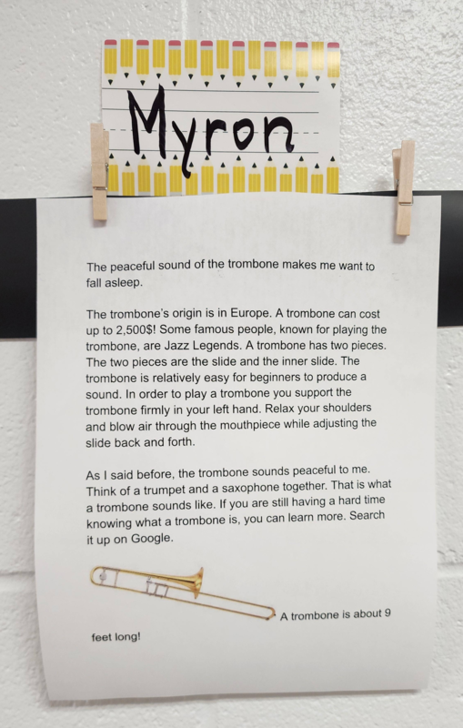 student work on hallway wall