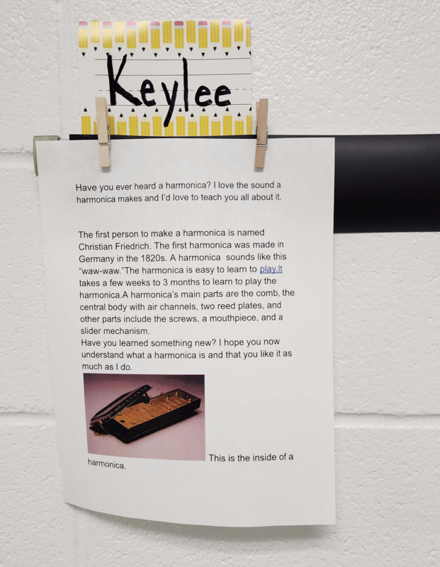 student work on hallway wall