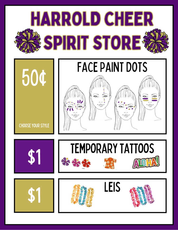 face paint $1, tattoos $1, and leis $1