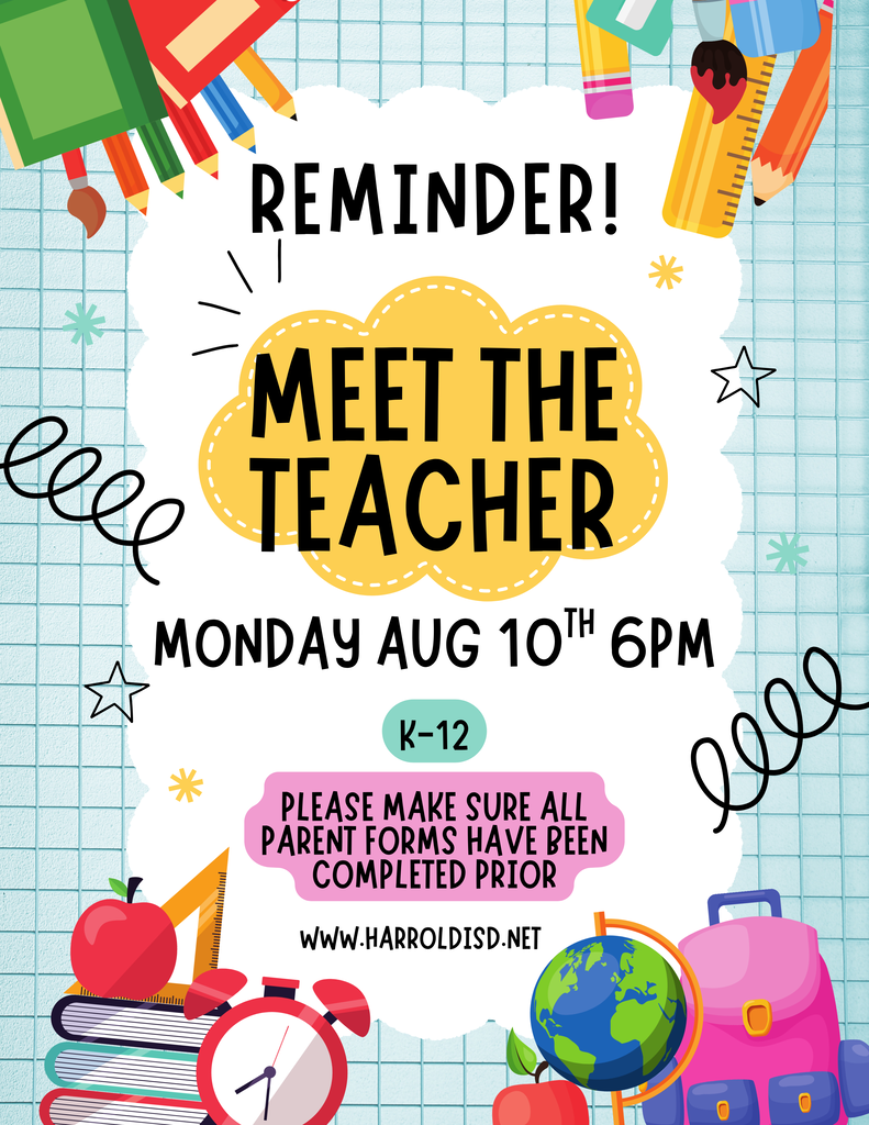 Meet the Teacher Monday Aug 10th at 6pm