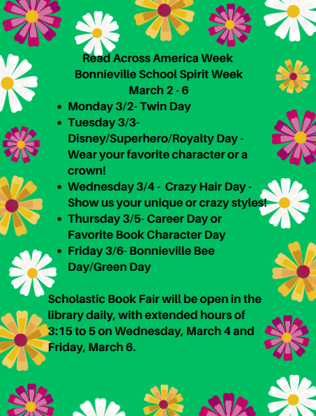 Spirit Days for Read Across America Week & Book Fair Information 